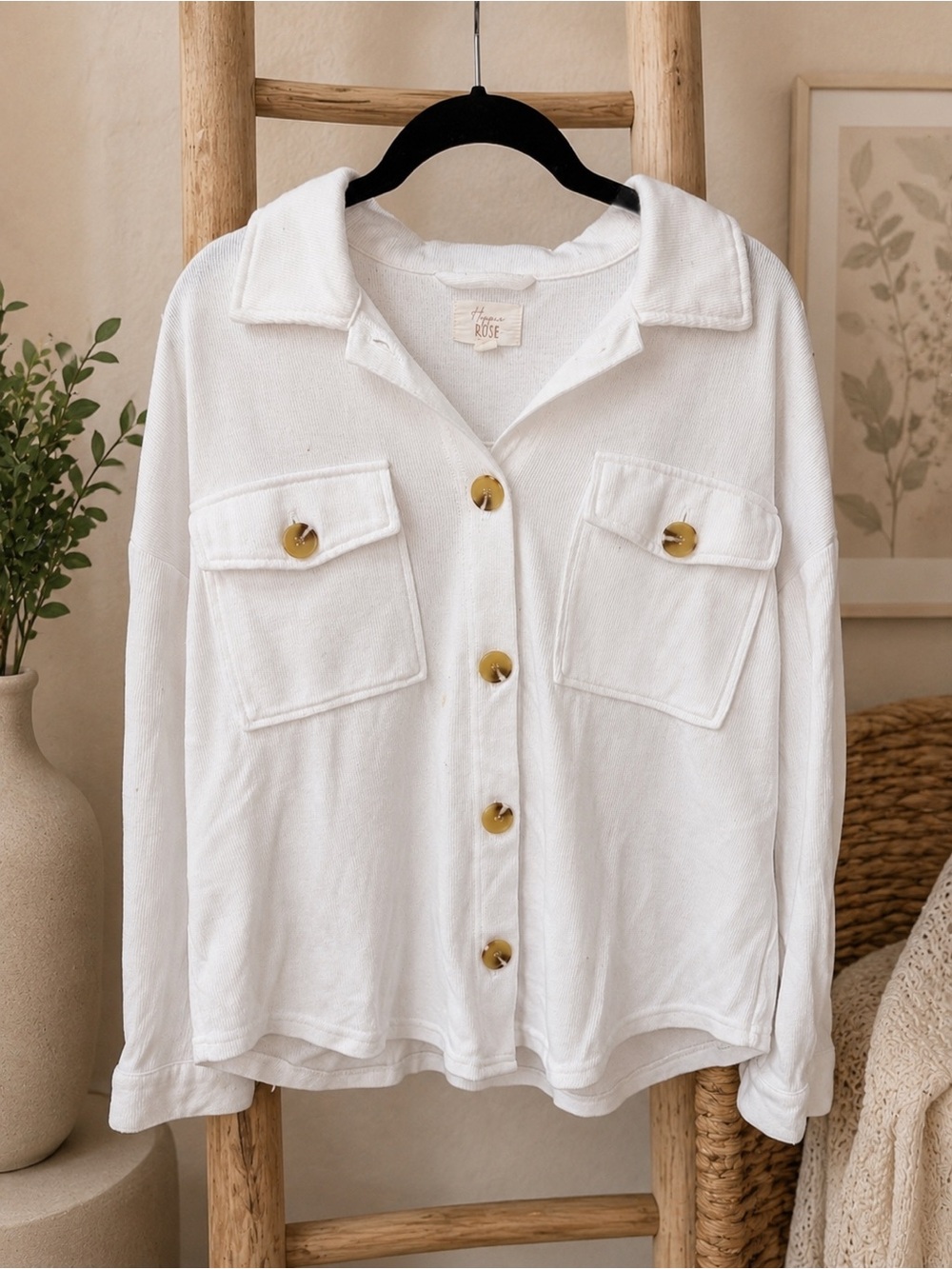 white button front jacket shirt cardigan size small